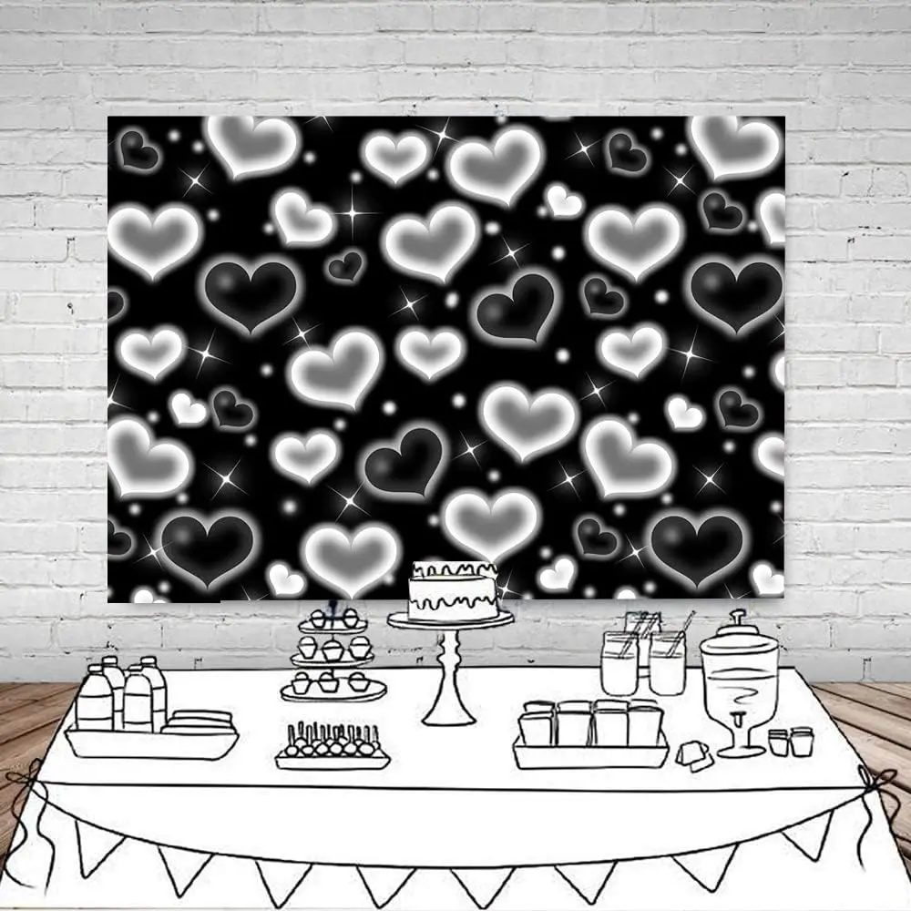 Black Heart Photo Backdrop 90s Backdrops for Photoshoot Valentine's Day Women Men Happy Birthday Photography Background Banner