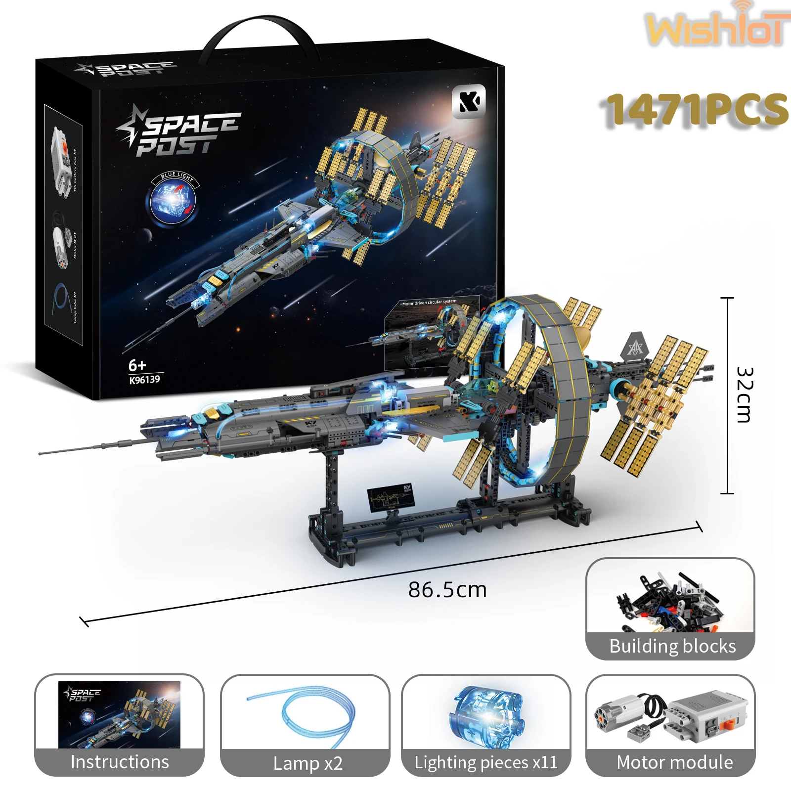

1471PCS Space Station Starship With Light Building Blocks Space Post Model Electric Driven Desktop Decor Toys Kids Aldult Gift