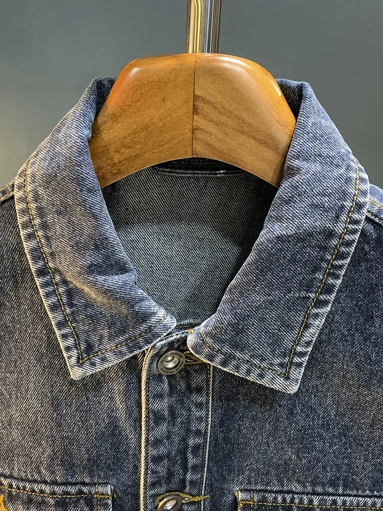 Vintage Men Safari Style Denim Jacket Single Breasted Lapel Collar Pockets Cowboy Coat Autumn New Hip Hop Loose Fit Cargo Jacket