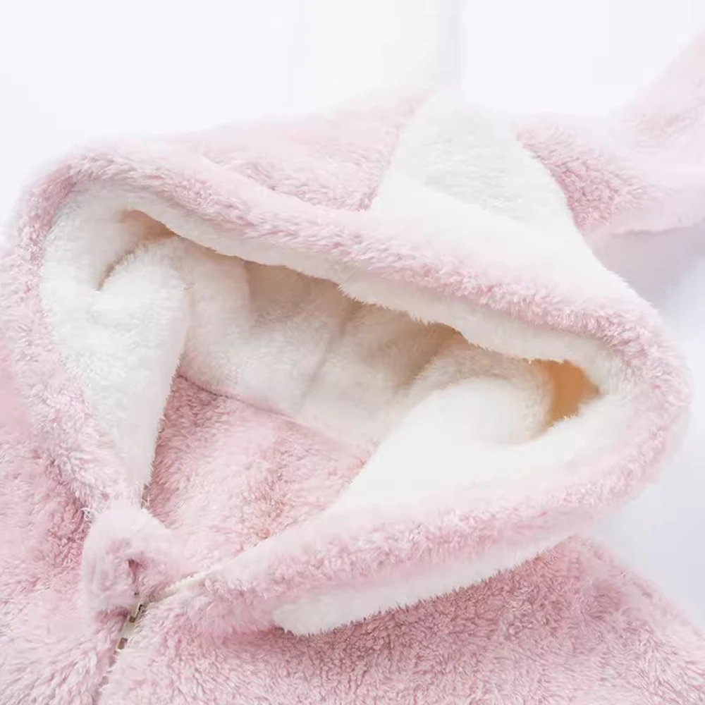 Thick Warm Flannel Winter Adult Animal Onesie Pajamas Pink Rabbit Sweet Lovely Women Cosplay Costume Sleepwear One-Piece Pyjamas
