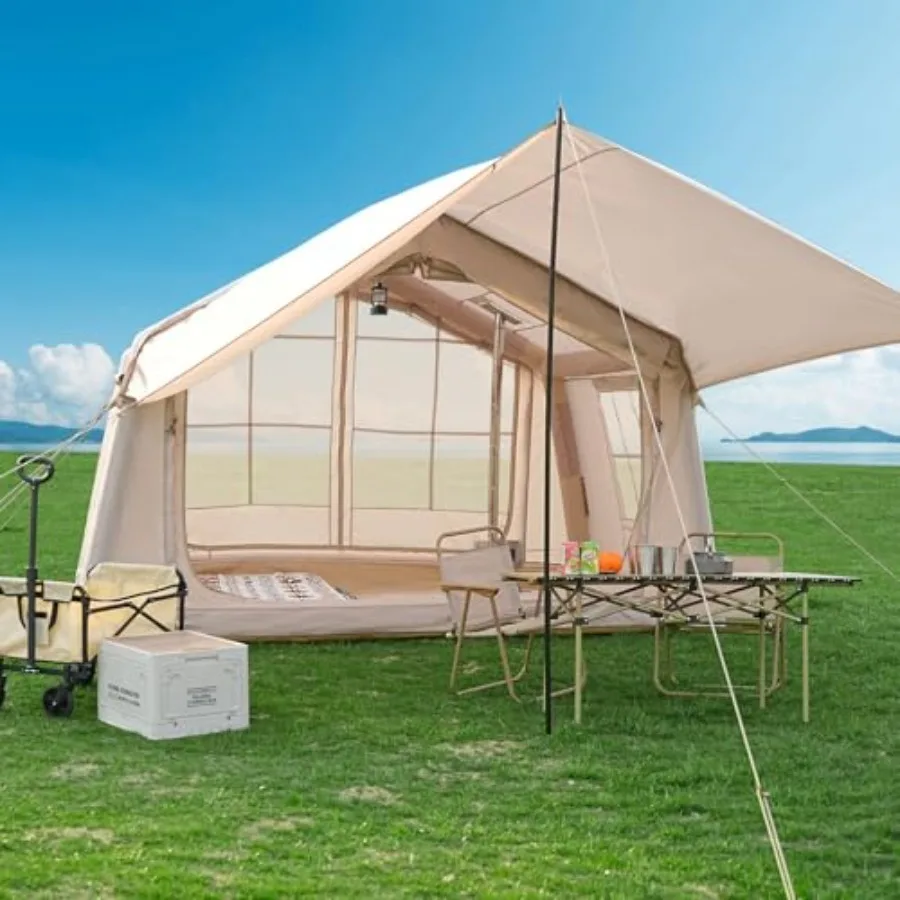 

4-6 Person Inflatable Camping Tent,Easy Setup Blow Up Tent with Hand Pump, PU3000mm Waterproof Breathable 4 Season Glamping Tent