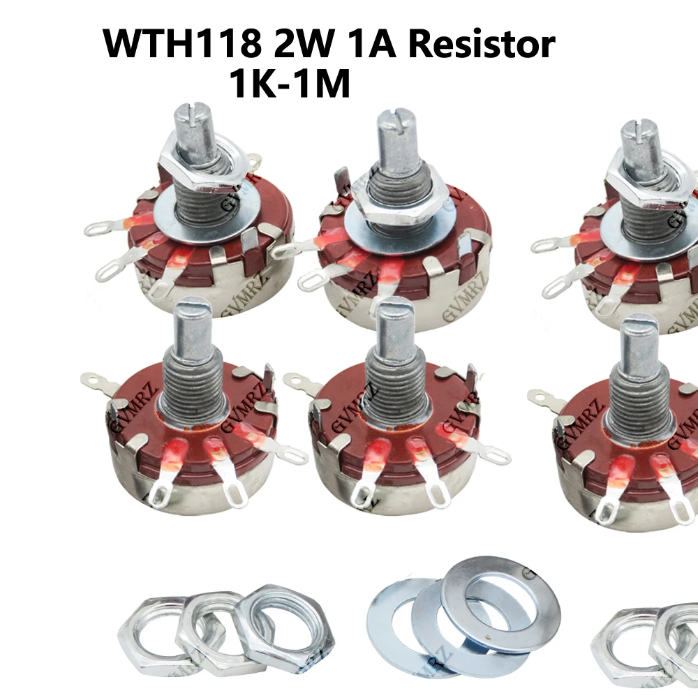 

WTH118-2W 1A Resistor 1K-1M 1K 10K 22K 47K 100K 470K 1M WTH118 2W Round Shaft Carbon Rotary Taper Resistor 2K2 4K7 1M