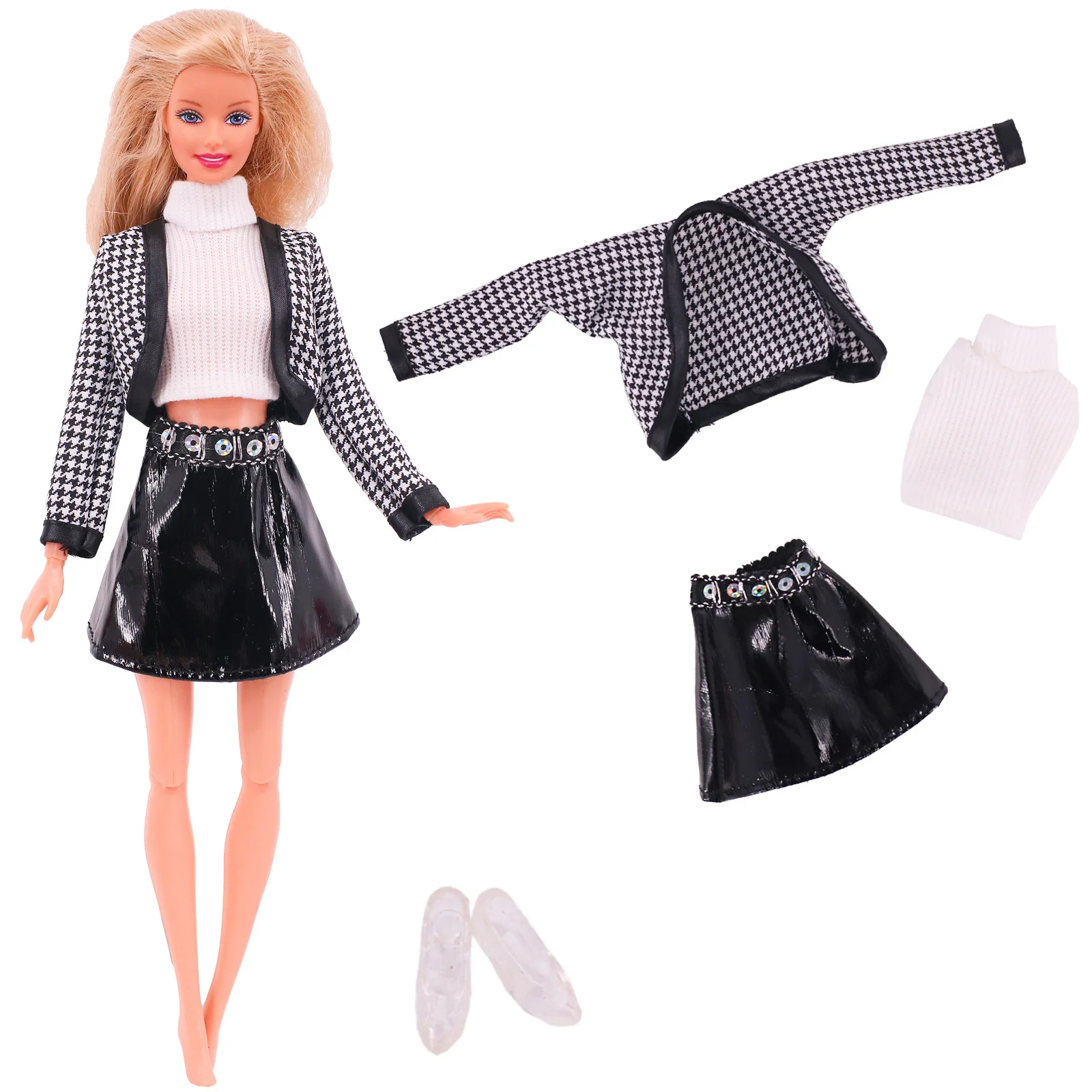 Barbies Puppe Kleid Outfit Mini Plüsch Mantel + Rock Hose + Schuhe Für 11,8 Zoll Amerikanischen Puppe Kleidung 1/12 BJD mädchen DIY Spielzeug Geschenk