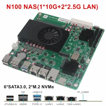 Intel n150 n305 placa-mãe nas de 6 baias 1*10g 2 * i226-V 2.5g 6 * sata3.0 2 * m.2 nvme 1 * ddr5 4800mhz roteador macio firewall itx placa-mãe