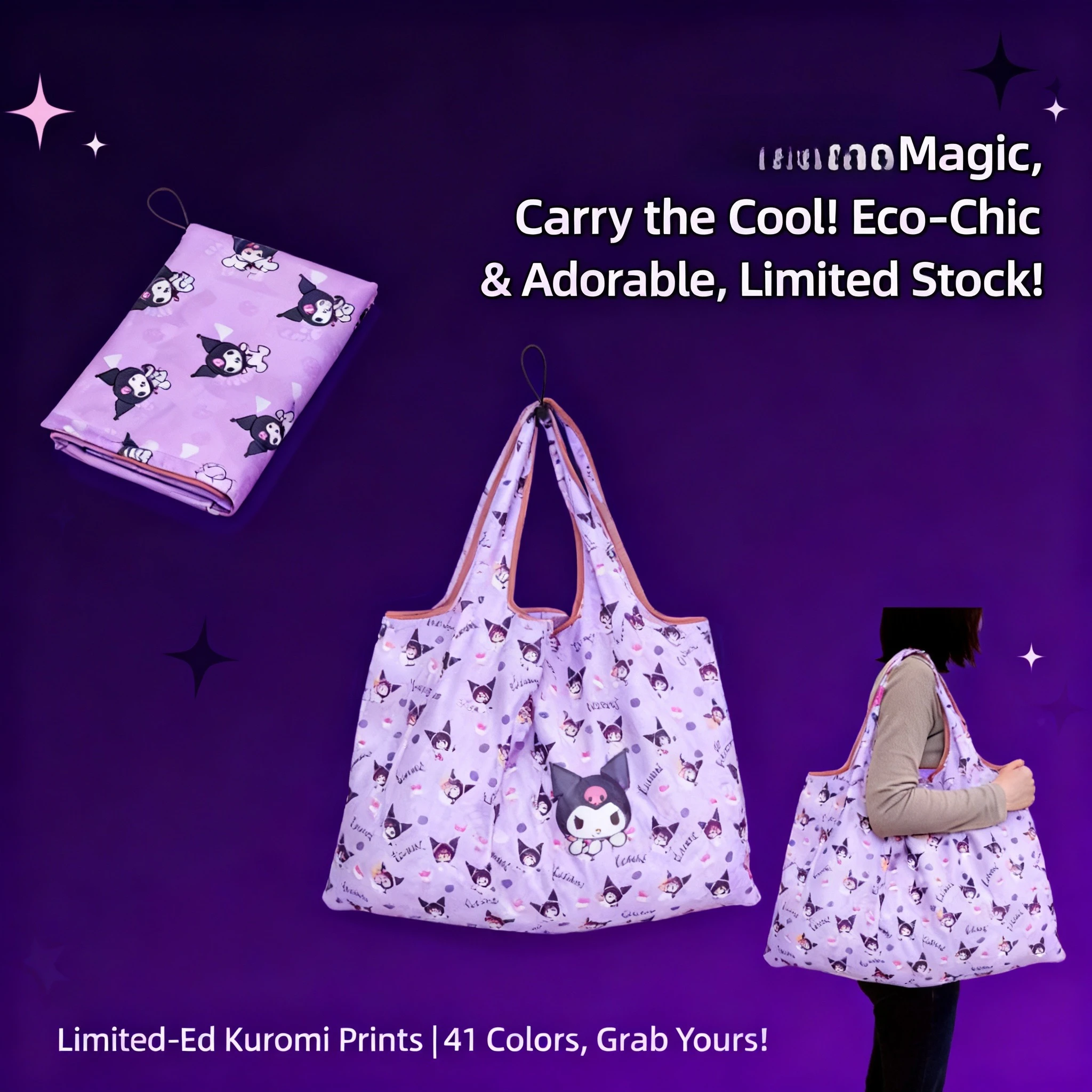 Bolsa de Compras Plegable Portátil de Hello Kitty, Grande, Impermeable y Ecológica, para Supermercado