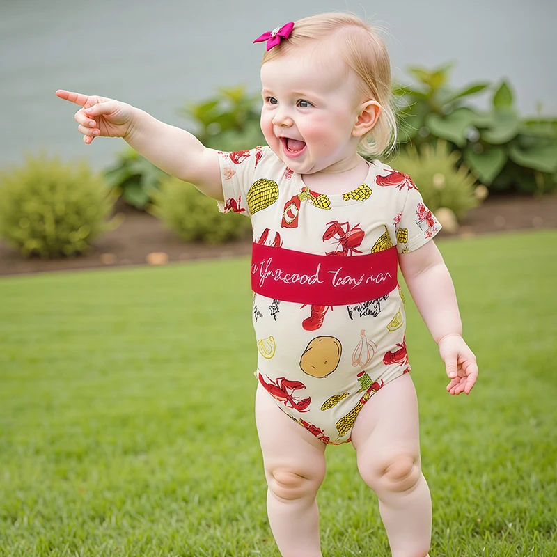 

Newborn Baby Boys Girls Rompers Letter Lobster Print Round Neck Short Sleeve Bodysuits Summer Jumpsuits