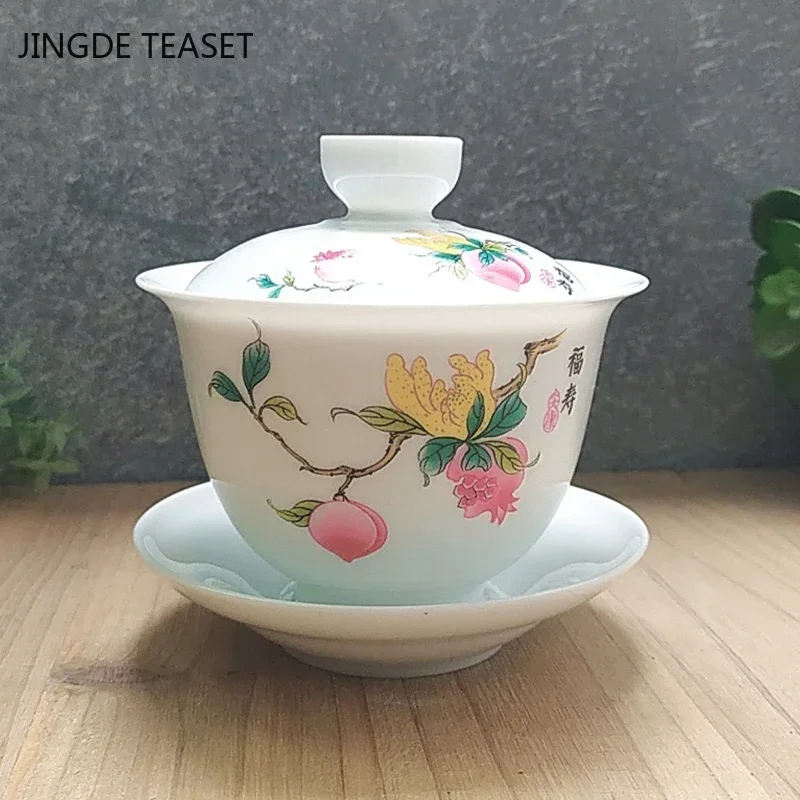 Dehua Ceramic Gaiwan Teacup Handmade Large Tea Tureen Chinese White Porcelain Tea Bowl Tea Set Accessories Master Cup 200ml