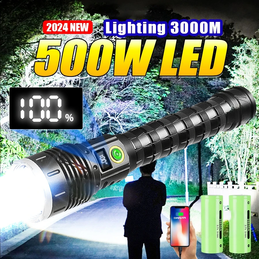 

Most Powerful LED Flashlight 18650 USB Rechargeable Flash Light Long Range 3000M Tactical Torch Powerful Fishing Camping Lantern