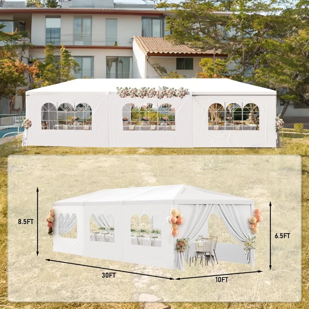 

Outdoor Party Tent 10x30 White Tents for Parties, Large Gazebo Event Tents for Parties Canopy Shelter with 8 Removable Sidewalls