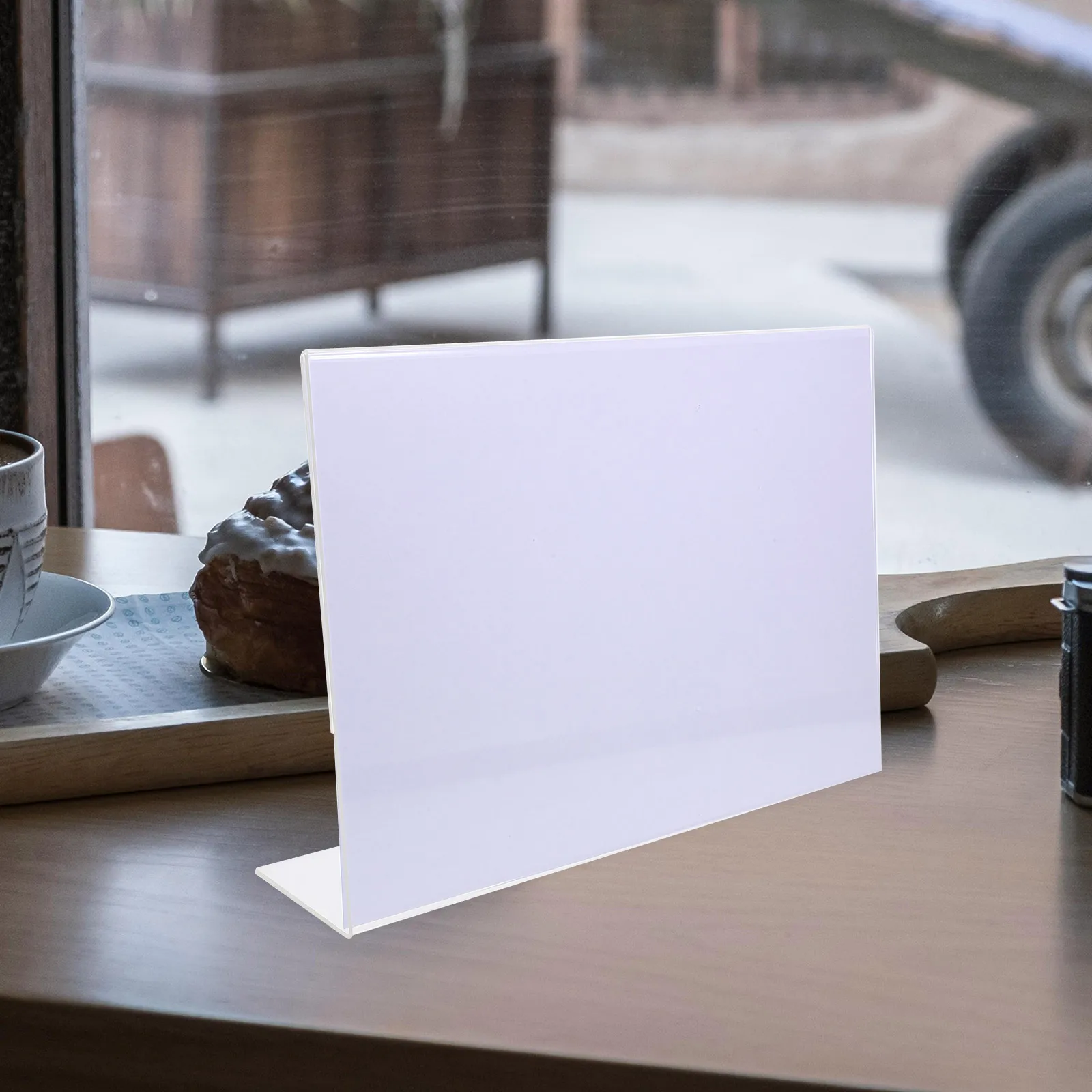 Suporte de sinal de menu de mesa em forma de L, pôster de mercadorias, suporte de restaurante, desktop para cartão, mensagem horizontal