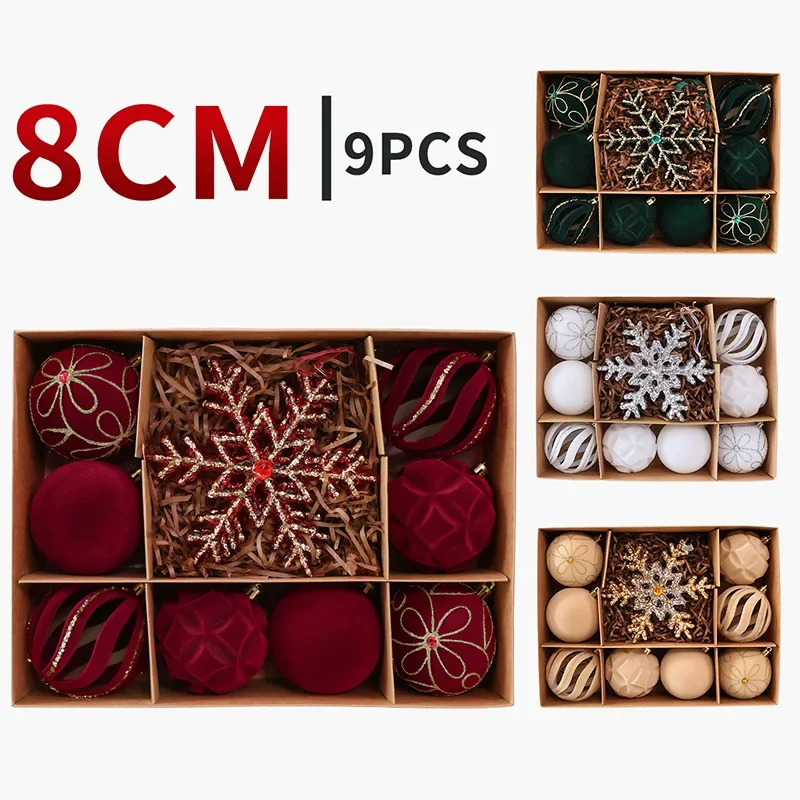 10pcs 8CM Flocking Christmas Ball Ornaments Special-shaped Christmas Tree Party Decoration Christmas Spheres Pendant Set