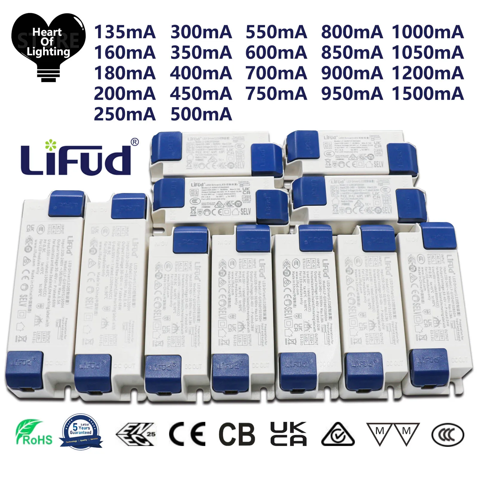 No Flicker LiFud LED Driver DC25-42V/33-40V 135mA 200mA 300mA 600mA 700mA 900mA 1000mA 1200mA 1300mA 1400mA 1500mA Power Supply