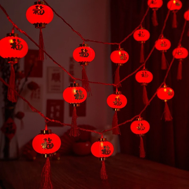 

10/20 LEDs Happy New Year Red Lantern String Decor Chinese Knot Lights String Wedding Decorations Spring Festival Hanging Lamps
