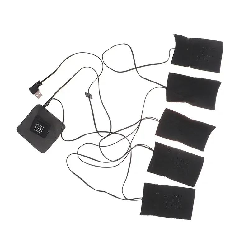 5 hojas/juego de chaqueta con calefacción eléctrica USB, almohadilla calefactora para exteriores, chaleco calefactor cálido para invierno, almohadillas para ropa con calefacción DIY, color negro, nuevo