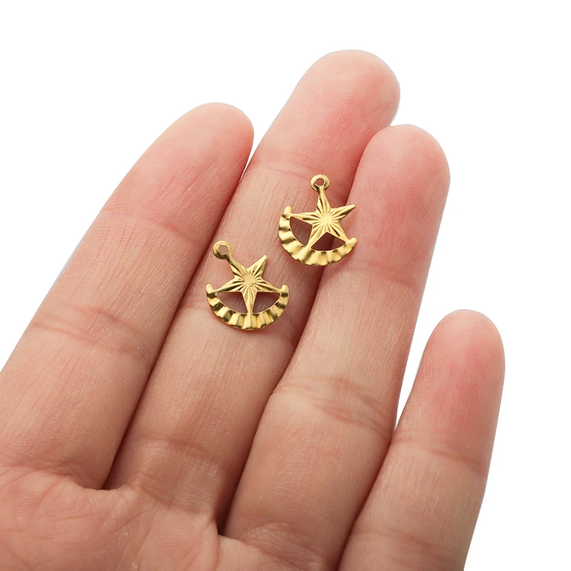 100pcs Raw Brass Charms 11x13mm Mini Moon Stars Charms Tag Charm For DIY Earrings Bracelets Handmade Jewelry Findings Making