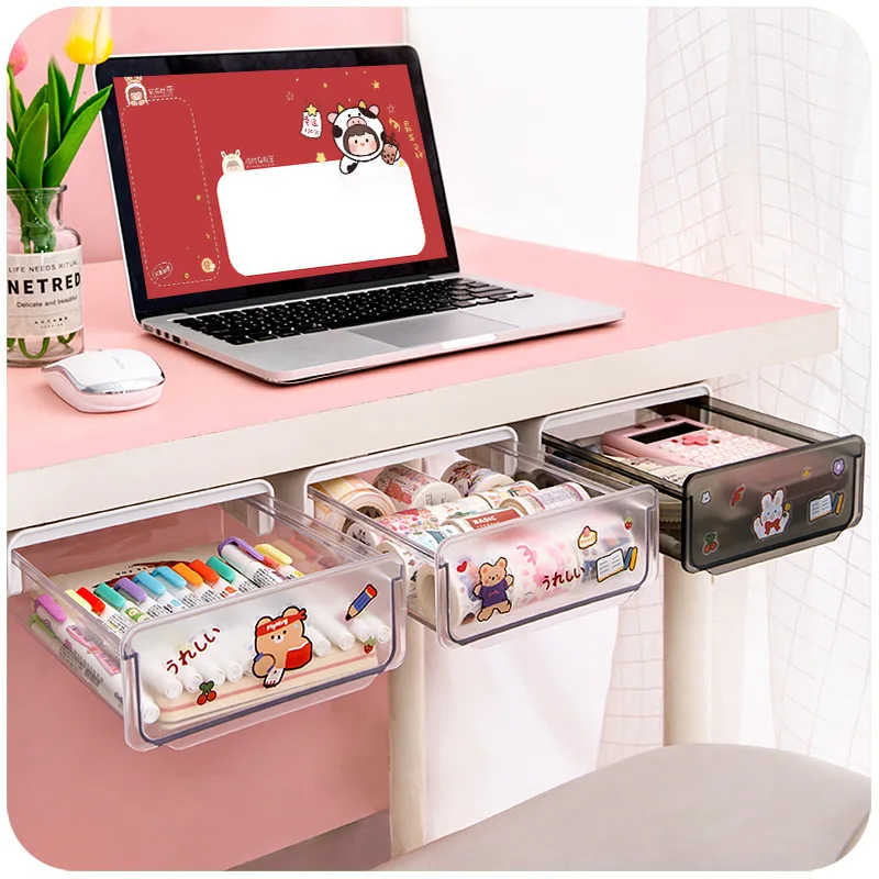

Invisible Desk Organizer Student Office Supply Storage Ra under Table Study Room Arrangement Tool Rectangular Plastic Der