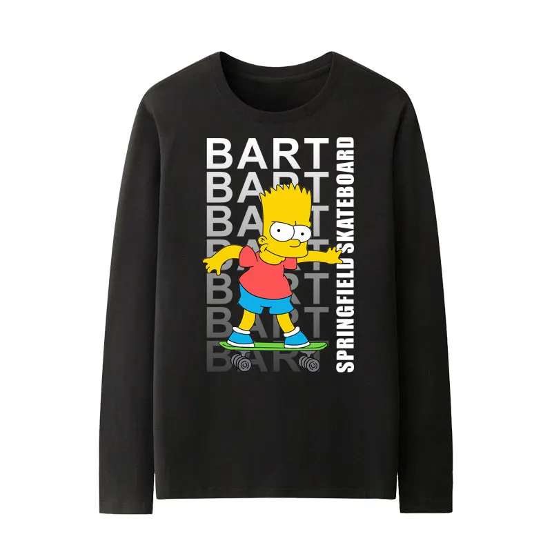 Disney The Simpsons family 2024 Fall New Streetwear Anime Fashion Casual Trend Men's Round Neck Long Sleeve T Shirt Y2K