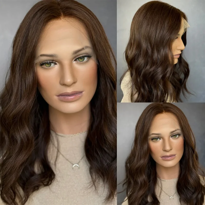 

Модный парик 13x4 с темно-коричневыми прядями, синтетический HD-парик с кружевной передней частью, натуральная линия роста волос, женский парик, 14 дюймов, короткий волнистый боб