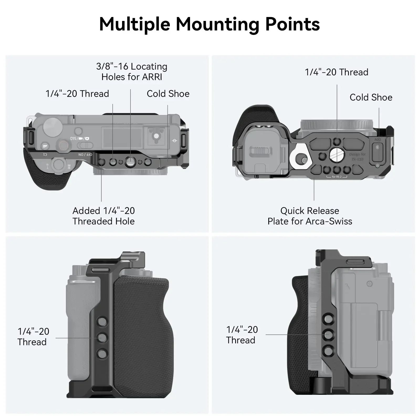 SmallRig Full Camera Cage with Silicone Handle  Quick Release Plate Cold Shoe - 3538B for Sony ZV-E10