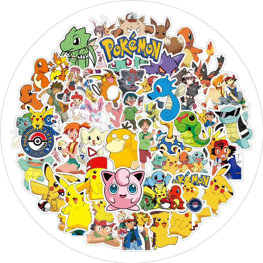 AliExpress TAKARA TOMY 50/100Pcs Pikachu Stickers Graffiti Luggage Pokemon Skateboard Bicycle Guitar Laptop Kids Waterproof Stiker Toys Birthday Gift