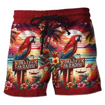 Pantalon court imprimé perroquet Toucan 3D pour hommes, motif de plantes tropicales, Short de plage hawaïen, short de planche de Surf, maillot de bain à séchage rapide