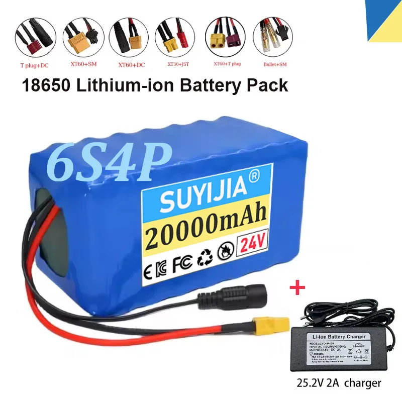 New 24V 20000mAh Battery Pack 6S4P 25.2V Rechargeable Lithium Battery Apply To Ectric Scooter Wheelchair Bicycle With Chargeror