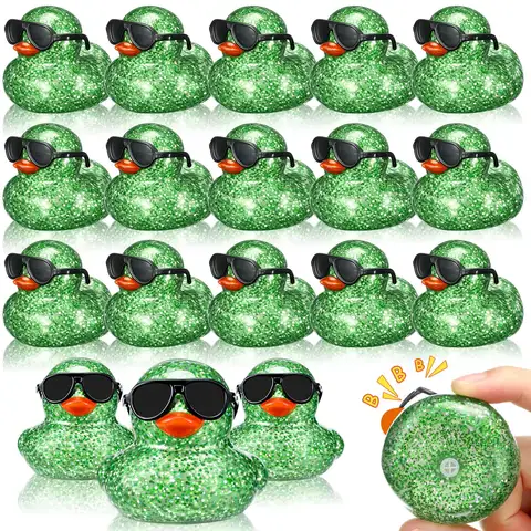6/12/24/48PCS  Green,Glitter Mini Rubber Ducks with Sunglasses Set 2.2 Inch Bath Squeaky Rubber Duckies Cute Float Bathtub Toys