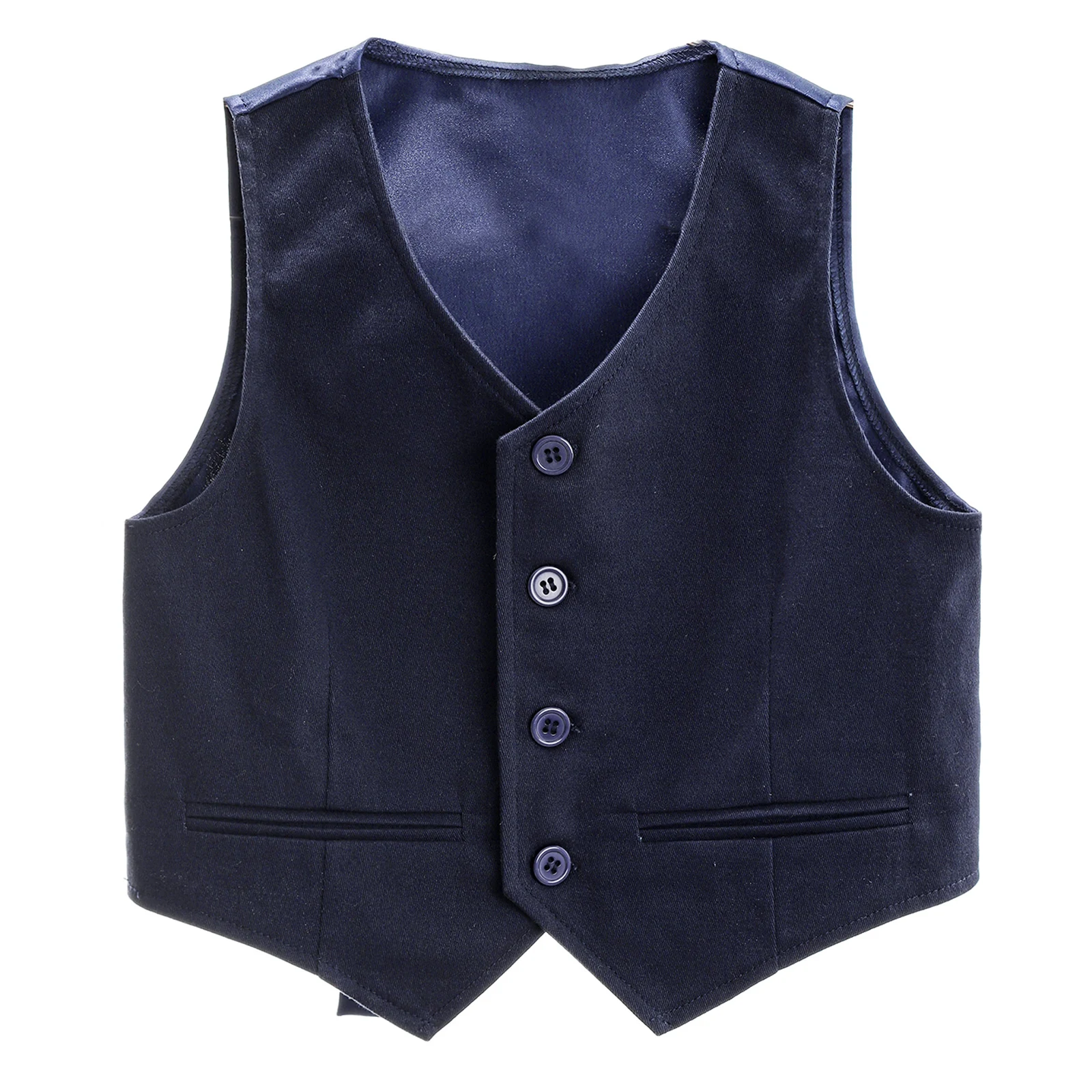 Kids Gentlemen Formal Dress Vest School Uniforms Tops Teens V Neck Button Down Waistcoat Birthday Party Performance Costume