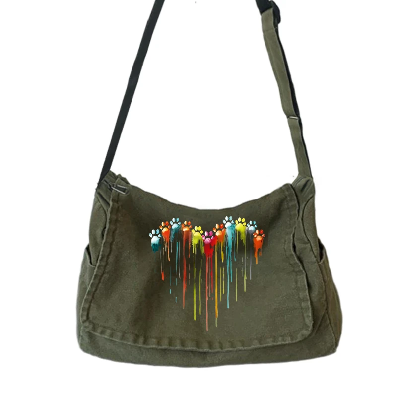 

Повседневная женская сумка через плечо с принтом лапы, парусиновая сумка через плечо, большая вместительная сумка-мессенджер для покупок