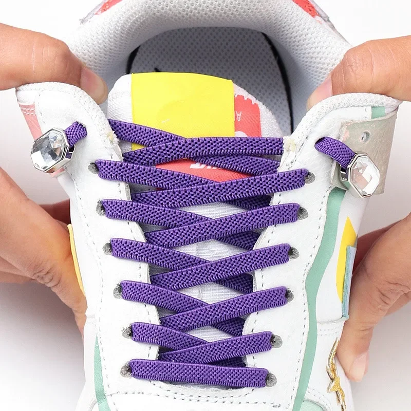 Rhinestone Diamond Colorful Shoe Laces No Ties Shoelaces Without Tie Tieless Shoelace Elastic Flat Shoe Lace Sneakers Kids Adult