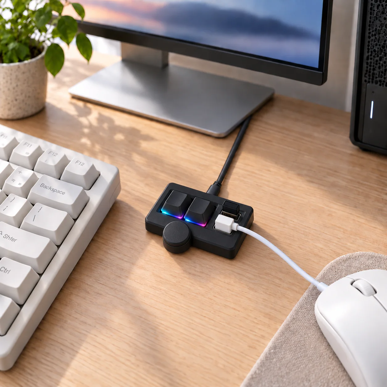 Mini Macro Pad Mechanical Keyboard RGB Hot Swap Web Driver Programmable Keys Volume Knob USB 2.0 Hub Copy Paste Shortcut Pad - view 3