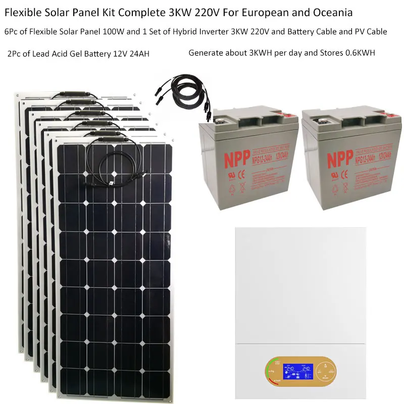 

Solar Panel Kit Complete With Battery 3000W 220V 110V MPPT Hybrid Inverter 3KW Home System Off Grid Car Camping Car Boat Van