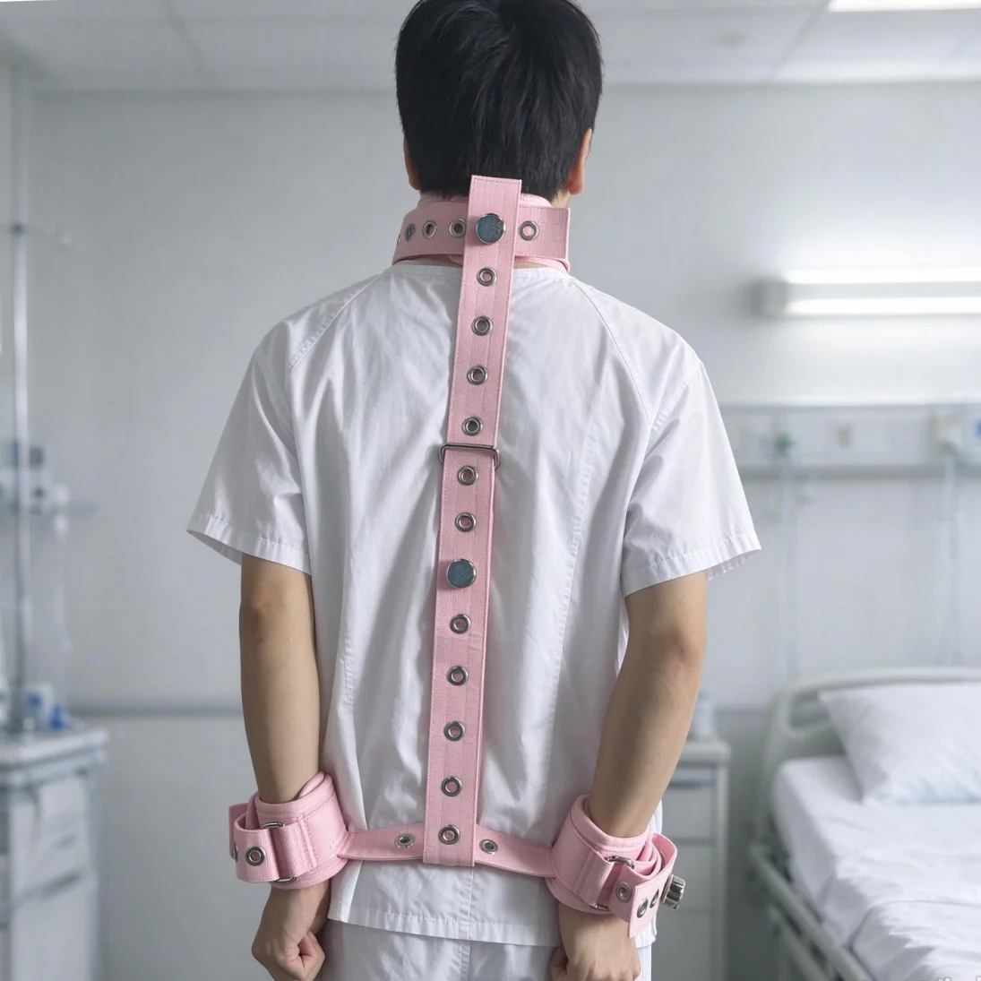 pink-patient-restraint-set-neck-wrist-restraint-belt-hand-collar-combined-restraint-strap-patient-binding-belt-for-agitation