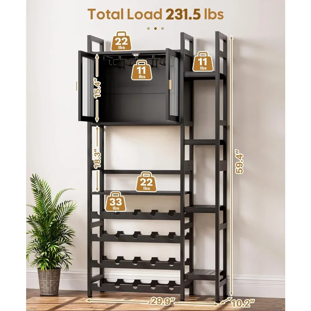 Wine Rack ,Liquor Bottle Display Shelf with Doors Glass Holder,4 Tiers for Wine Bottle Holder and Side 4-Layer Shelf for Wine