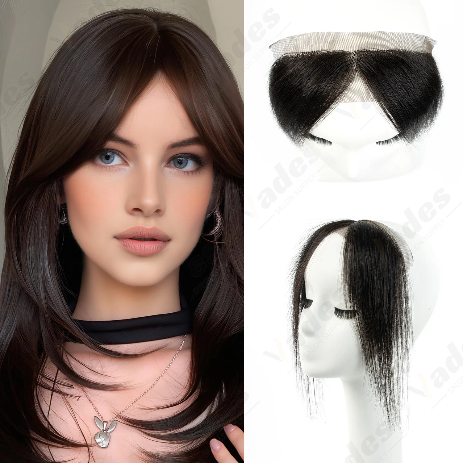

VEDES Invisible Breathable Smooth Bangs Air Bangs Human Hair Lace Base Human Hair Sided Bangs Real Hairpiece for Repeated Use