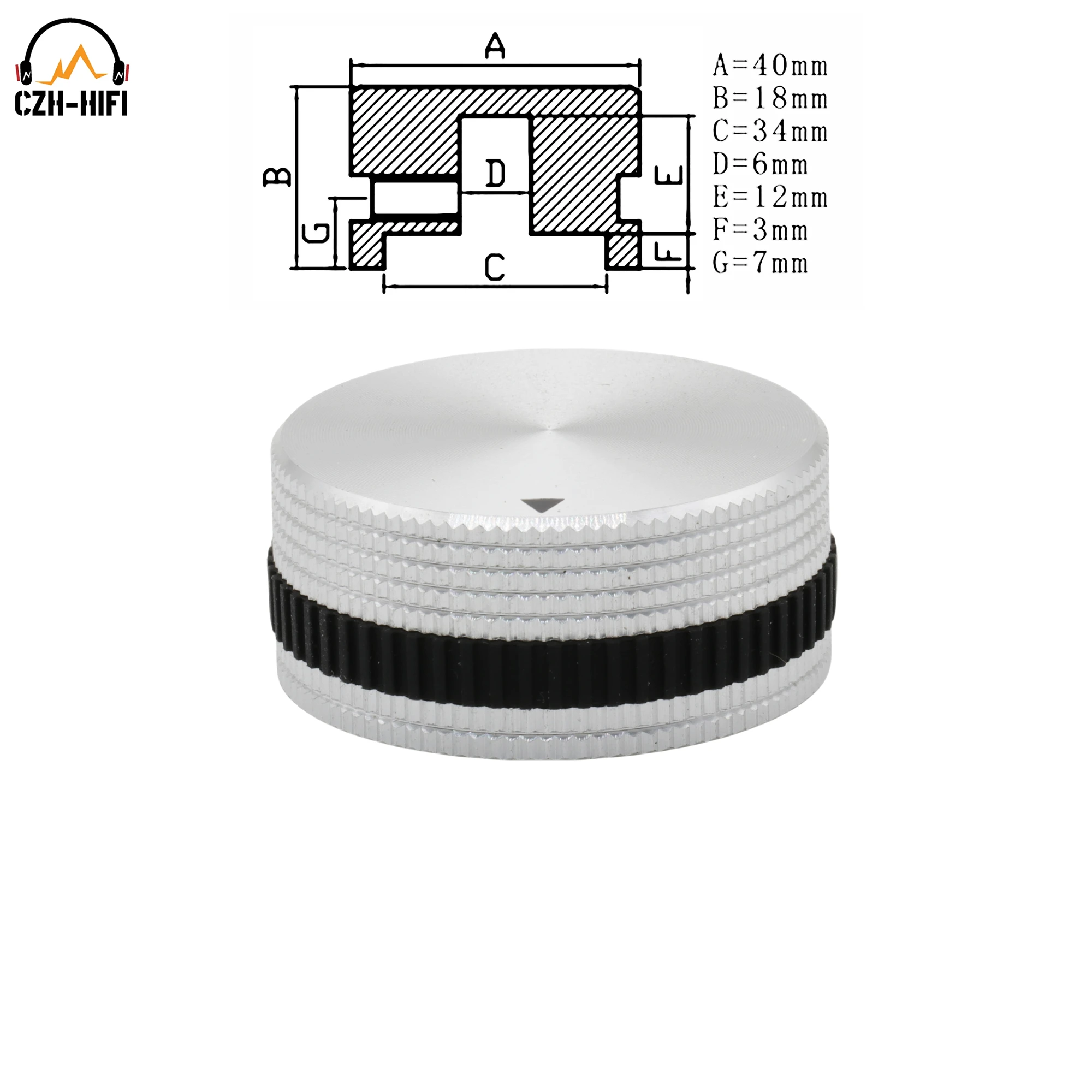 1pc 40mm CNC Gefräste Solide Aluminium Potentiometer Knopf Taste Kappe Audio AMP CD DAC Radio Plattenspieler Dreh mit Gummi Ring – Detail 1