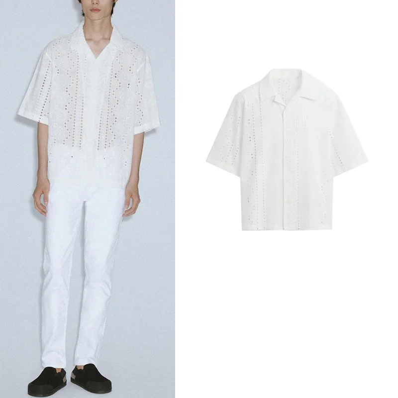 

Summer New Men's mat Sle Bowling irt Loose Fit ort Sve Embroidered Collar Casual Faion Basic Color
