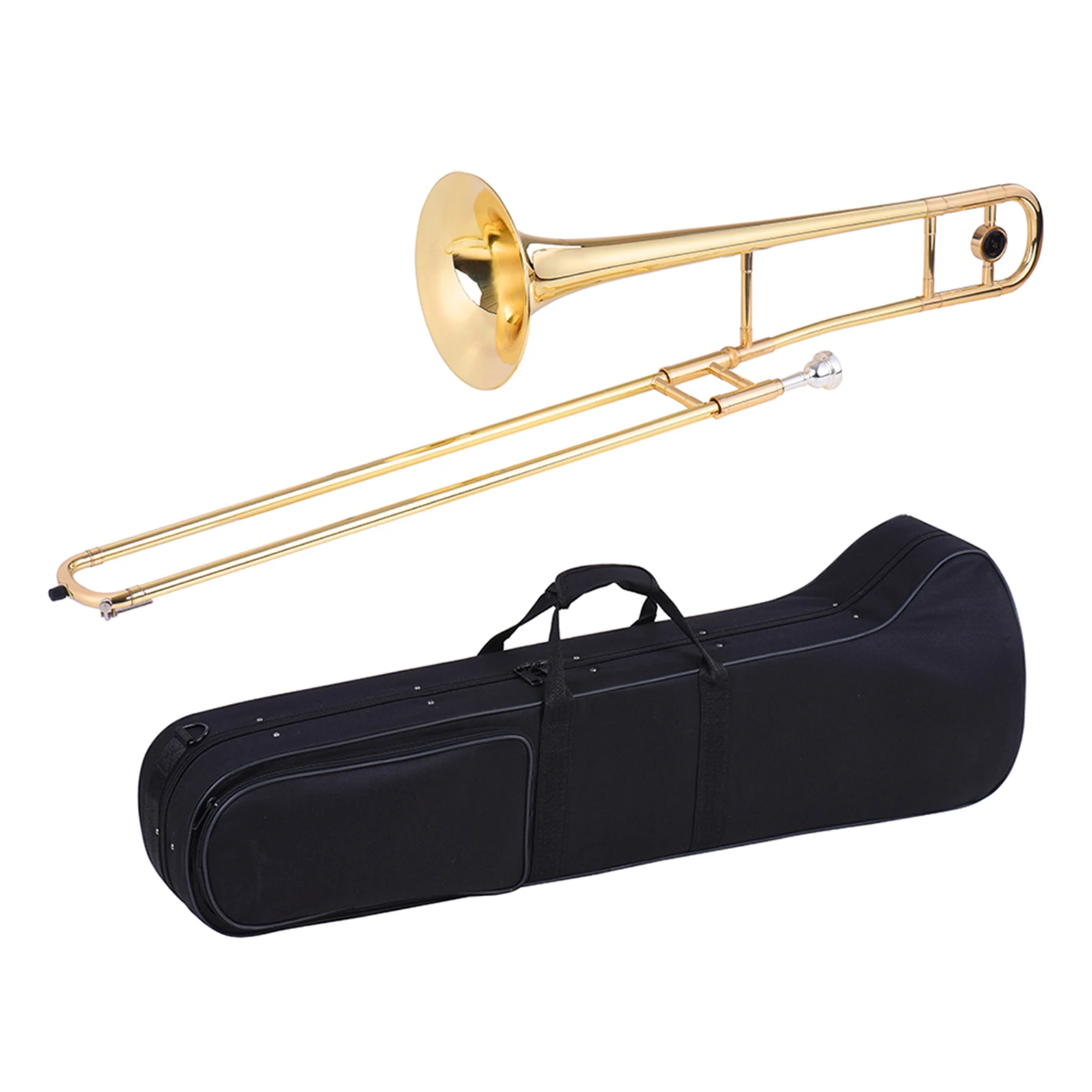 

ammoon Alto Trombone Brass Gold Lacquer Bb Tone B flat Wind Instrument with Cupronickel Mouthpiece Cleaning Stick Case