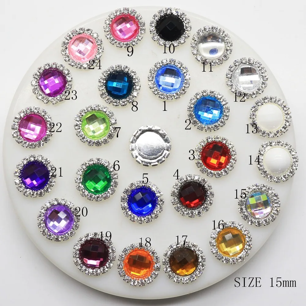 YWXINXI 10Pcs hot sale 15mm round rhinestone flat bottom jewelry accessories, DIY handmade embellishment clothing decoration