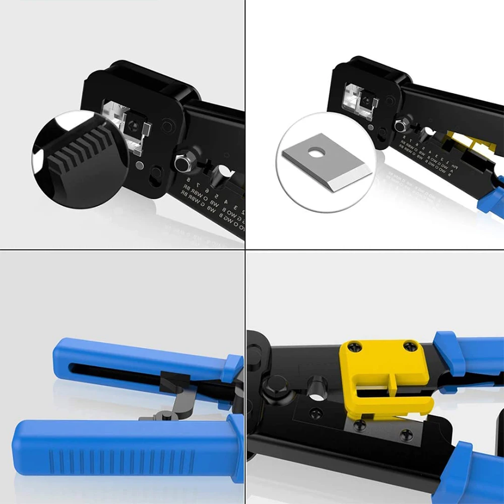 Hoolnx RJ45 Crimp Werkzeug Pass Durch Ethernet Crimper Cutter Stripper für Cat5e Cat6 RJ45/RJ12 Regelmäßige und Ende Pass durch Stecker