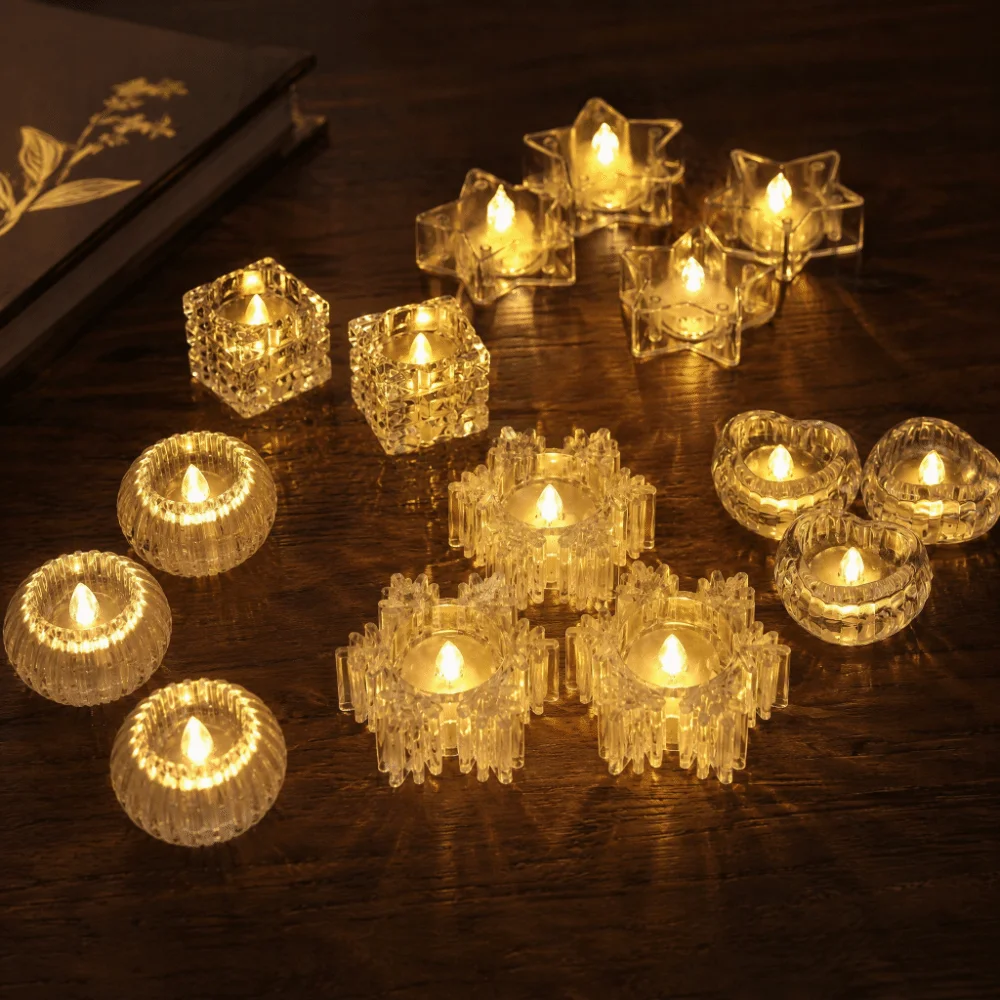 Transparent Flameless LED Candle Romance Warm Yellow TeaLight Candle LED Realistic Flame Electronic Candle Home Holiday