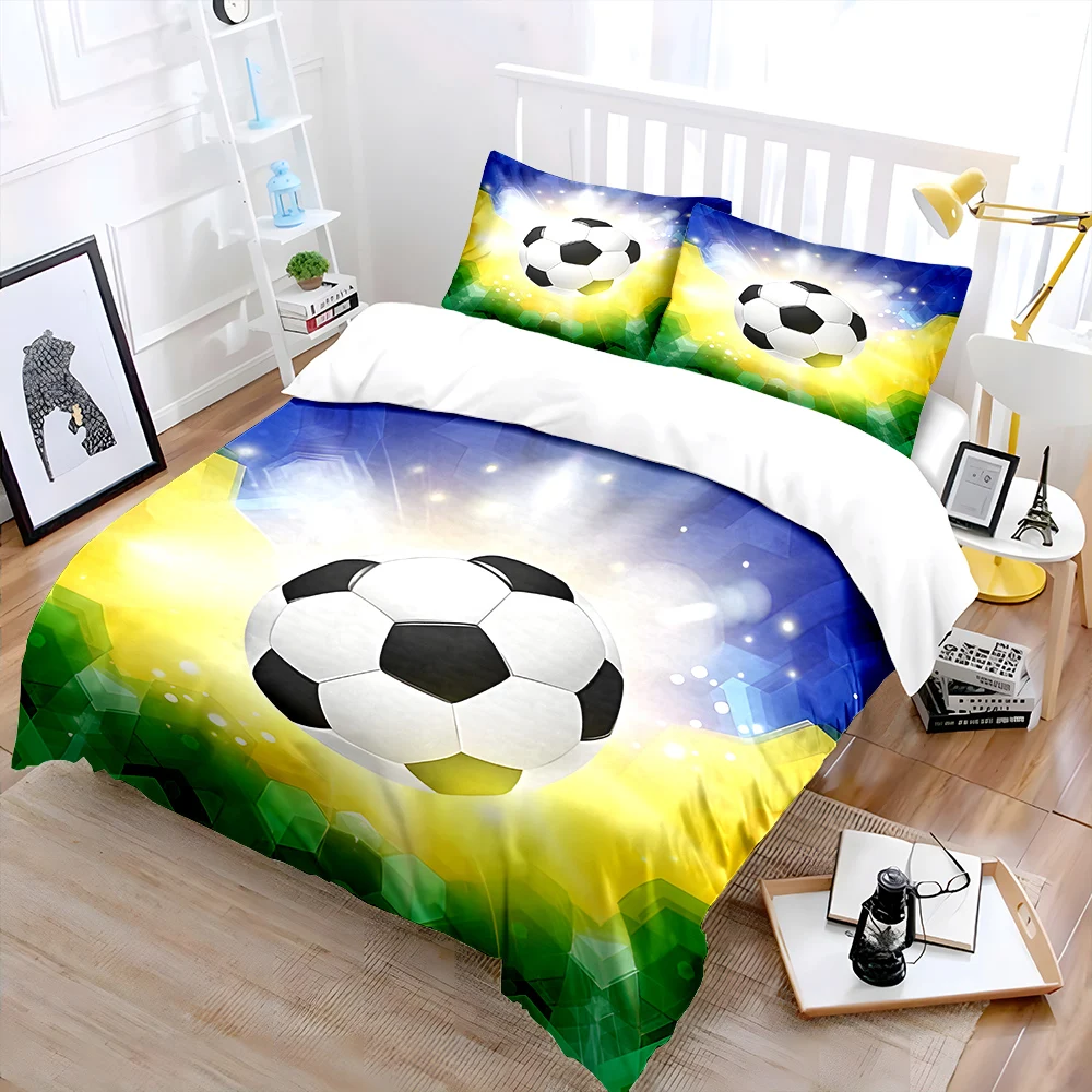 Soccer ball on colorful background Bedding Set for Kids Luxury Gift 3pcs Digital Print Comforter Set Soft Comfortable Breathable