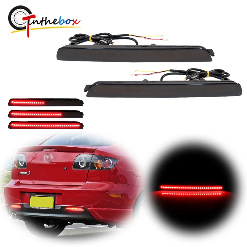 

Red LED Rear Bumper Reflector Lights For 2004-2009 Mazda 3 / Mazdaspeed 3 Tail Brake, Rear Fog Light & Sequential Turn Signal