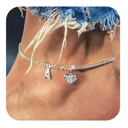 26 Initial Stainless Steel Anklet For Women Crystal Letter Heart Silver Color Chain Ankle Bracelet Summer Jewelry Accessories