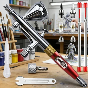 Dual-action Gravity Airbrush Kit,0.3mm nozzle,adjustable atomization,extra 0.2&0.5mm nozzles&needles,for nail,model,cookie & DIY