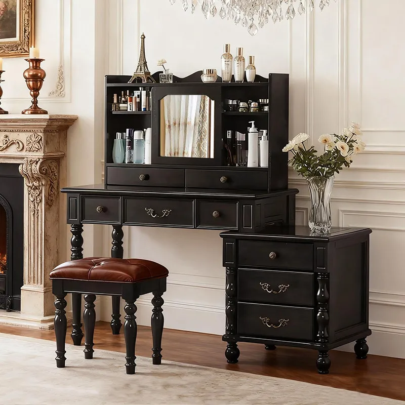 

PYH new black retro dresser integrated chest cabinet makeup table light luxury high-end medieval dresser