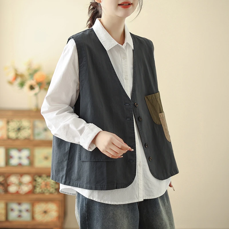 

2025 New Sle Women's Faionable Cotton V-ne Vest Retro Commuter Slimming Pure Cotton Versatile Spring Season