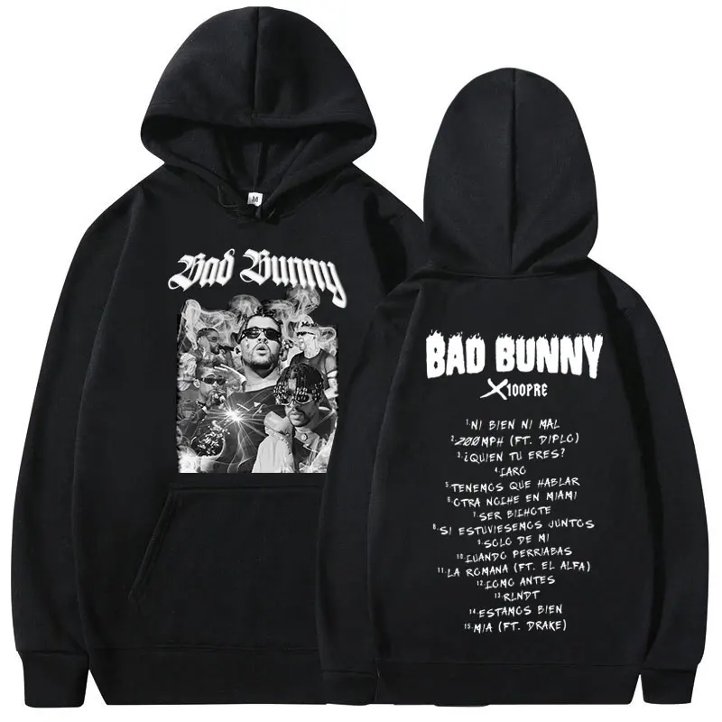 Rapper Bad Bunny Hoodie Music Album Graphic Hoodies Men Women Fashion Hip Hop Casual Oversized Sweatshirt Harajuku Streetwear