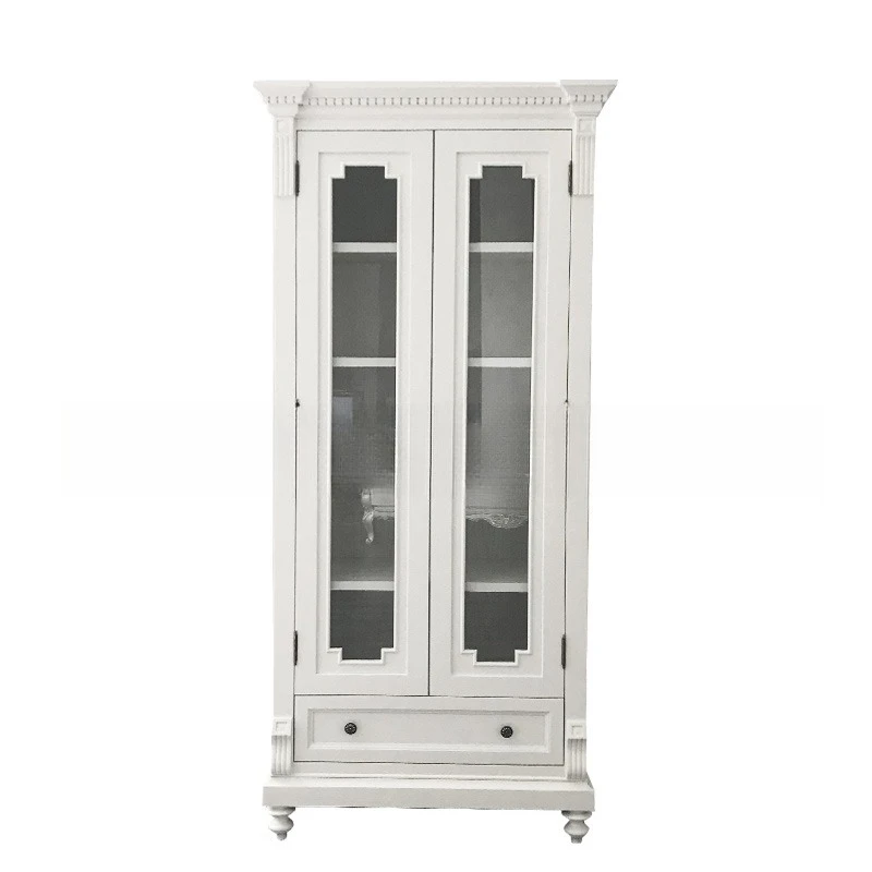 

American double door, solid wood home bookshelf, two door display living room full floor storage wine cabinet