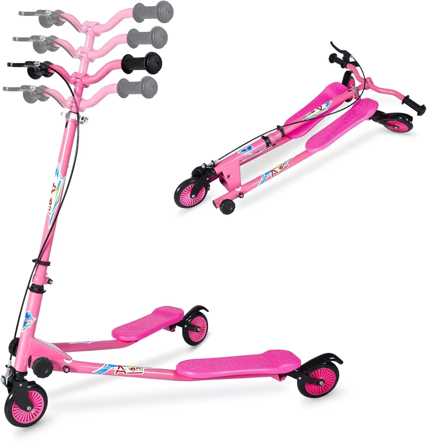 Scooter Swing Infantil com Altura Ajustável, Scooter Deriva, Scooters Wiggle, Dobrável para Meninos e Meninas, 3 Rodas, 5-12 Anos